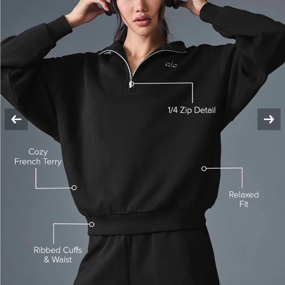 ALO Yoga Women's Black Half-Zip Sweatshirt - Picture 2 of 8